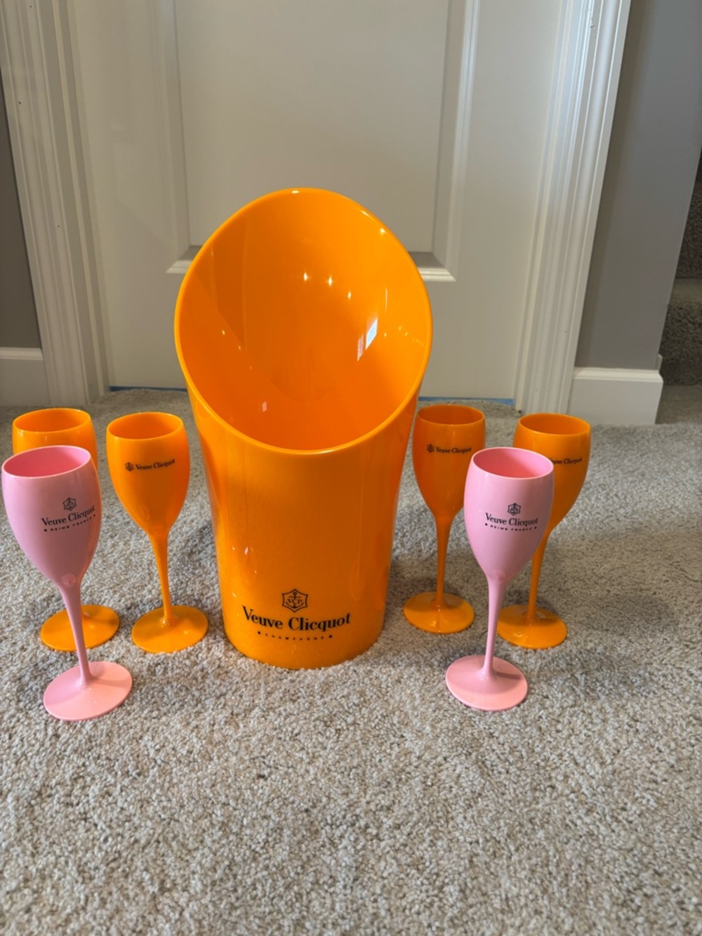 Veuve Cliquot Orange & Pink Champagne Ice Bucket with Glasses